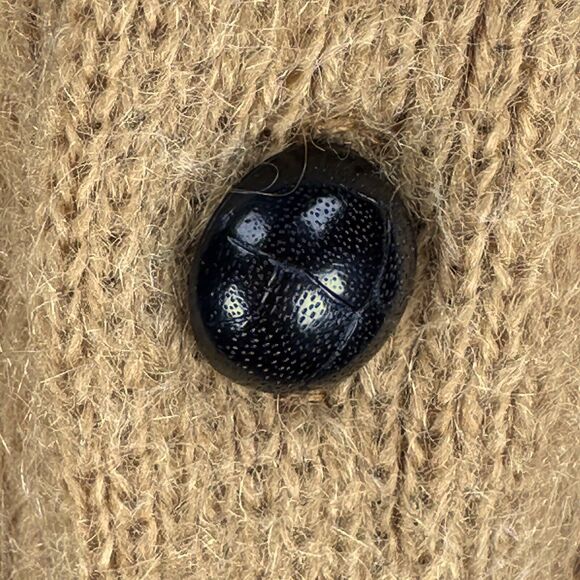 Vintage Revere Cardigan Kurt Cobain Mohair Sweater Mens Medium Tan 60s Elbow Pad - Picture 4 of 12